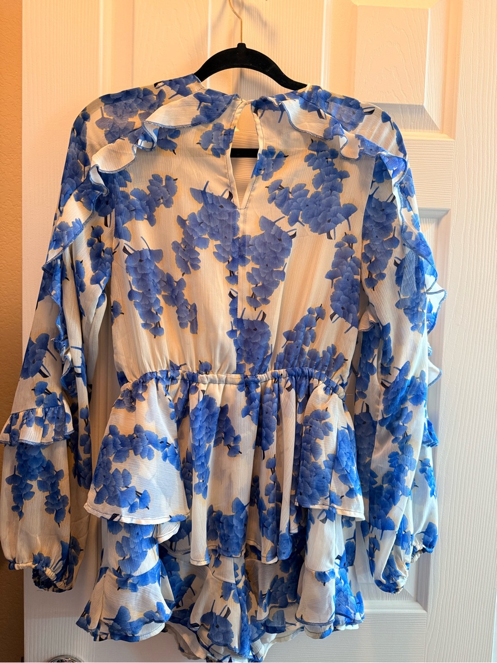 Blue Floral Ruffle Romper - Picture 3 of 4
